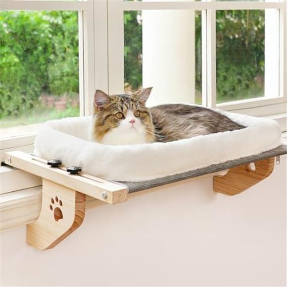 Cat Window Perch Hammock Bed With Cushion No Drill Wood Metal Frame
